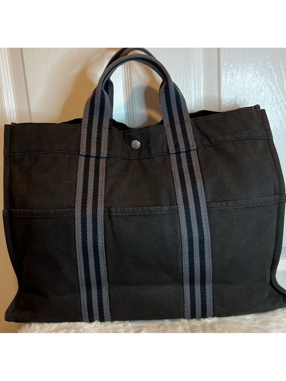 HERMES FOURRE TOUT MM VINTAGE TOTE BAG CANVAS BLACK - Picture 2 of 13